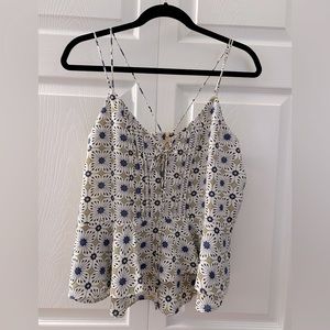 NWOT Joa floral cami top with lace up detail